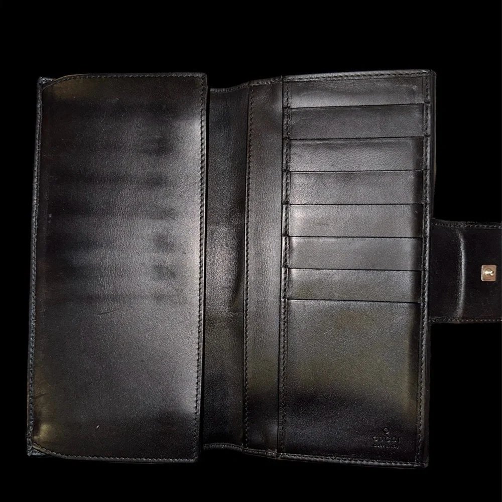 Authentic Gucci leather canvas long wallet with no brand gunmetal chain - Picture 4 of 11